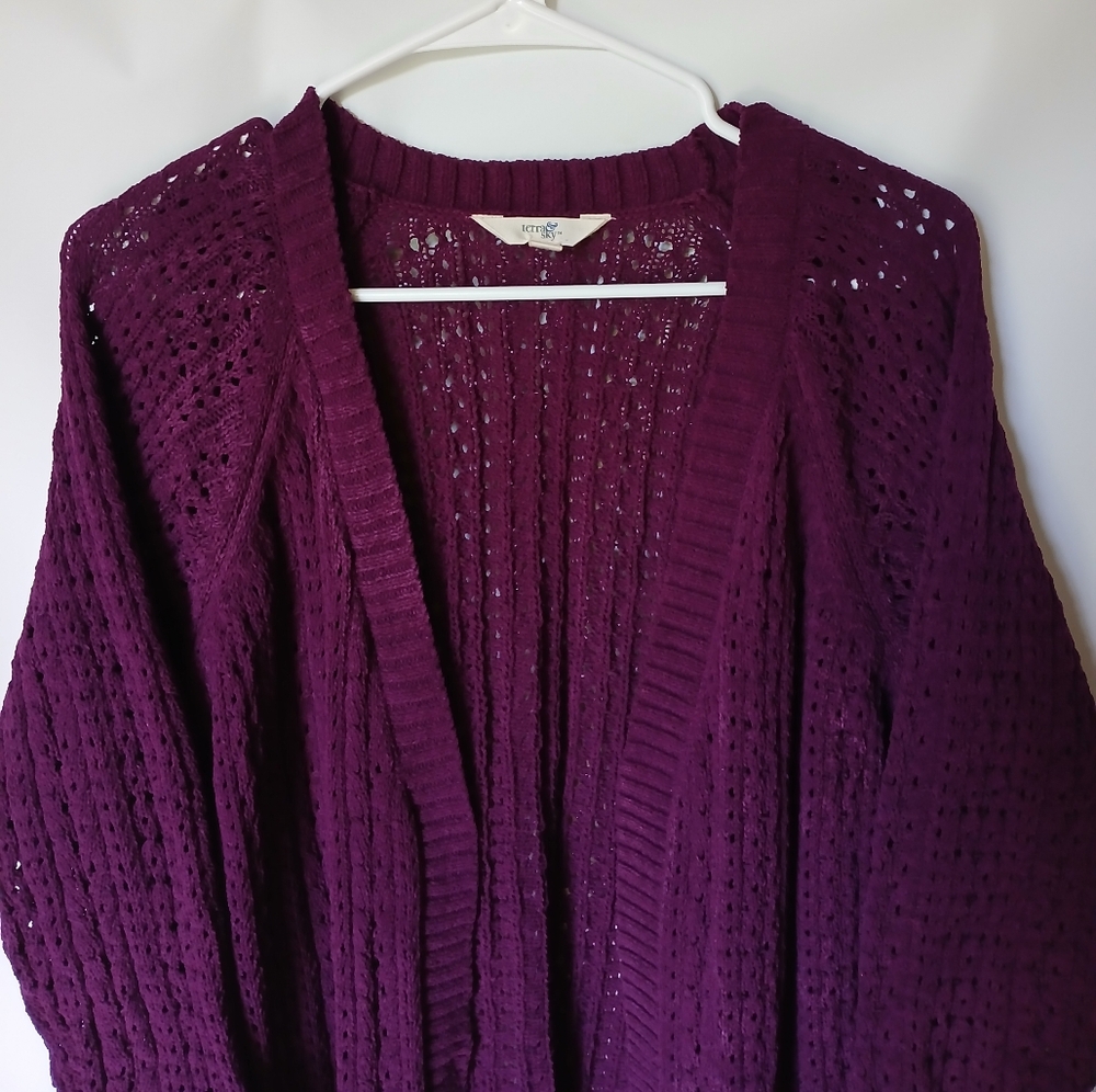 Terra & Sky Womens Open Front Cardigan Size 14W Color Plum Purple - Picture 4 of 9